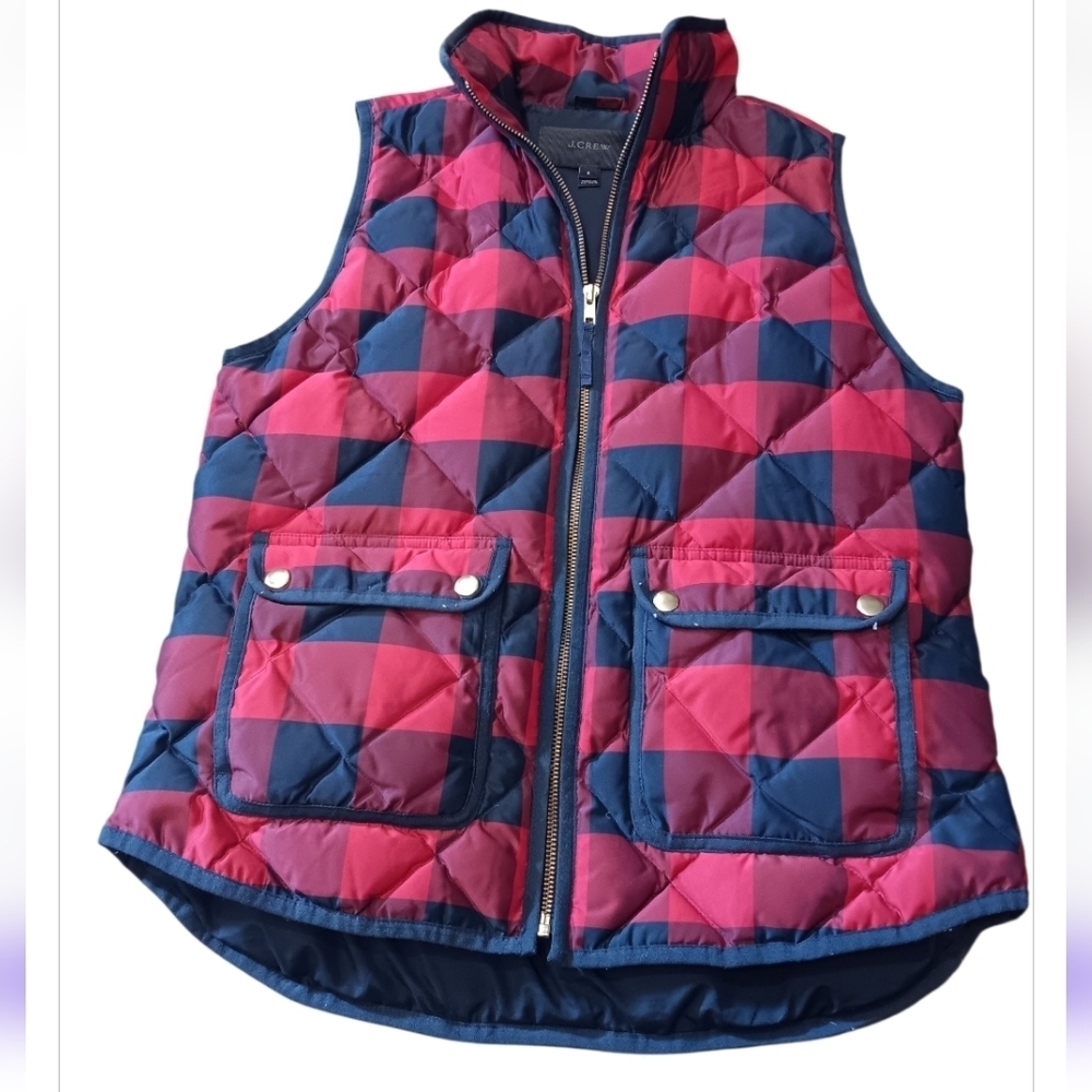 J. Crew Checkered Quilted Vest - Red and Navy Sz S